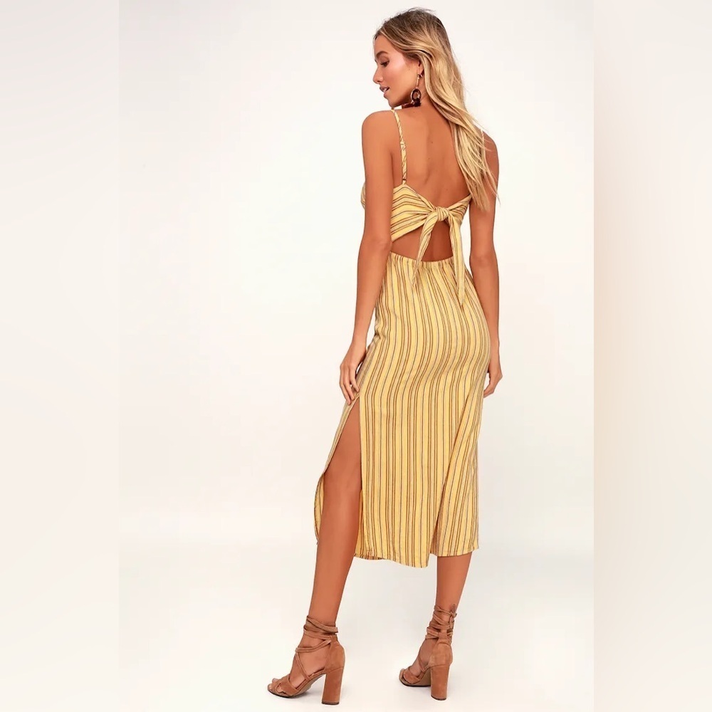 Amuse Society White Sands Yellow Striped Tie-Back Midi Dress - Picture 9 of 9